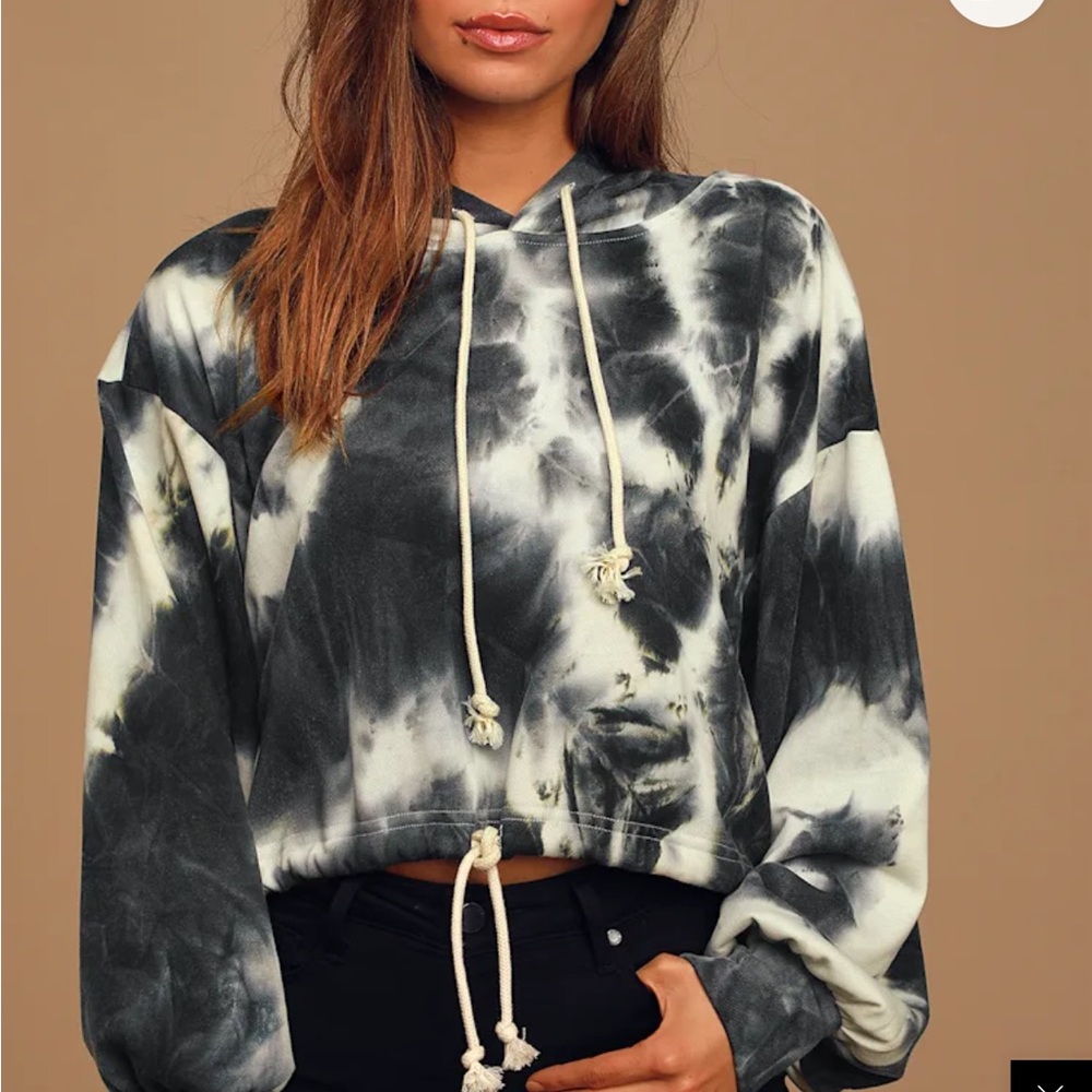 Lulu's Black and White Lounge Lover Tie-Dye Hoodie